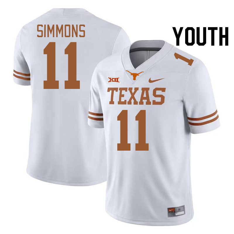 Youth #11 Colin Simmons Texas Longhorns College Football Jerseys Stitched-White